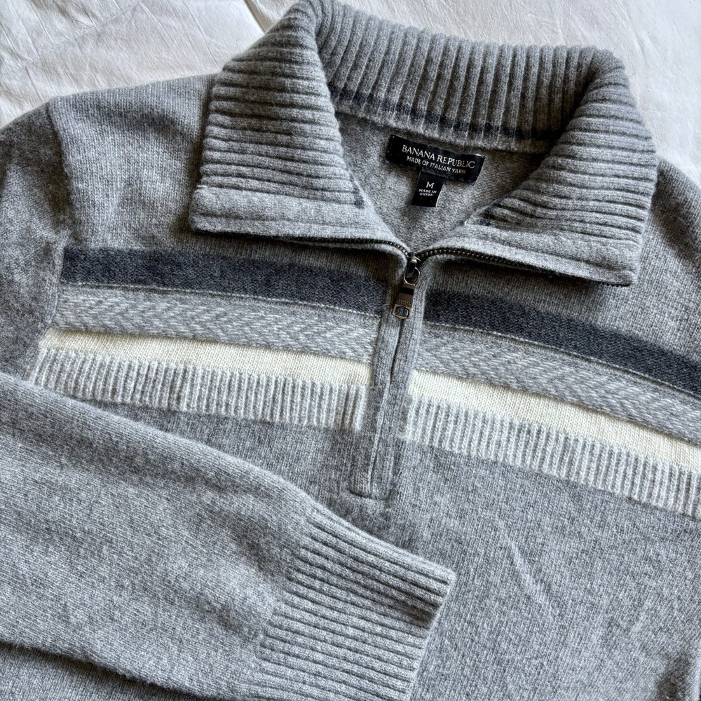Banana Republic Italian Yarn Wool Blend Quarter Zip Sweater Men's M Gray EUC